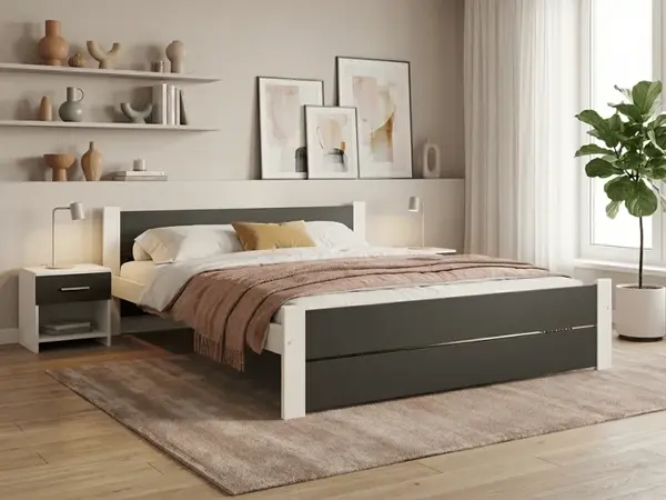 Posteľ IKAROS DOUBLE 160 x 200 cm, antracit/biela Rošt: S lamelovým roštom, Matrac: Matrac SOMMERA 18 cm