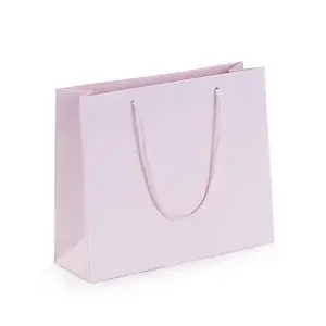 Luxusní kraftová taška s bavlněnými úchyty 300x250x100 mm, RŮŽOVÁ
