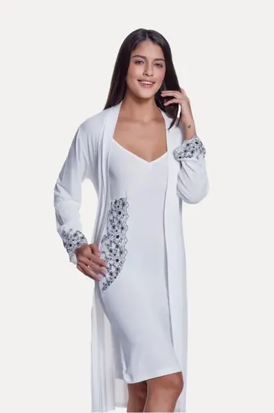 Dámská bambusová košilka OLIVIA s županem XL Krémová