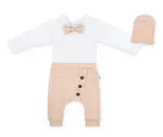 Baby Nellys 3-dílná sada Hubert, body s motýlkem, tepláčky a čepička - béžový, vel. 98 vel.  98