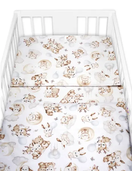 Baby Nellys Mantinel s povlečením do postýlky, 3D sada - Sny zvířátek, bílá/hnědá