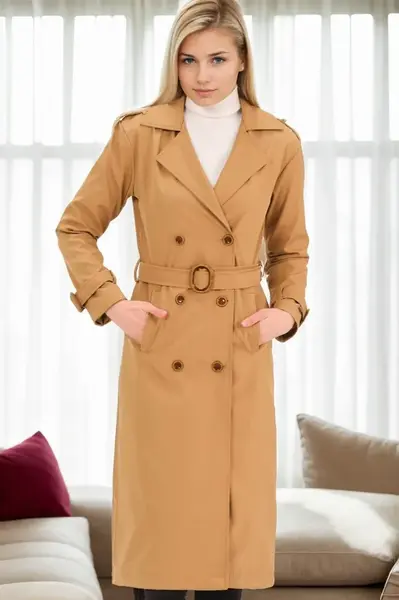 Z9737 DEWBERRY WOMEN'S TRENCH COAT-CAMEL