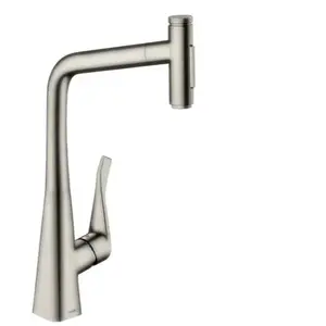 Hansgrohe Metris drezová batéria s vyťahovacou spŕškou, 2 prúdy vzhled nerezu 73820800