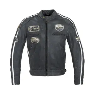 Pánská kožená moto bunda W-TEC Dark Vintage tmavě šedá 5XL