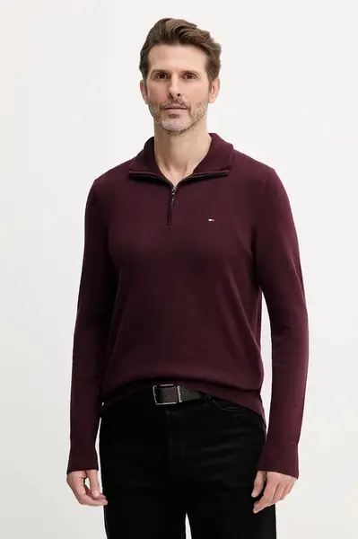 Bavlněný svetr Tommy Hilfiger černá barva, s pologolfem, MW0MW37331