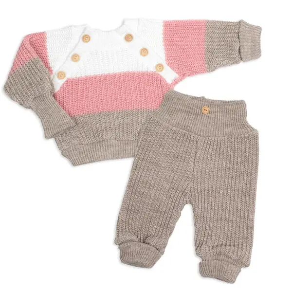 Baby Nellys Rostoucí pletený svetřík a kalhoty s knoflíčky Girl, 2D - proužky, vel. 68/74