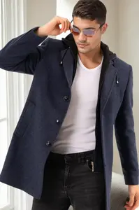 PLT9376 DEWBERRY MEN'S COAT-PATTERNED NAVY BLUE