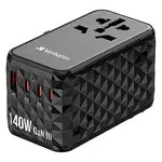 Verbatim UTA-10 GaN III 32125, Cestovní adaptér univerzální, 2x USB-C PD a QC 4+, 1x USB-C PD 3.0, 1x USB-A QC, černý, 140 W