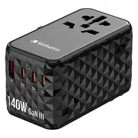 Verbatim UTA-10 GaN III 32125, Cestovní adaptér univerzální, 2x USB-C PD a QC 4+, 1x USB-C PD 3.0, 1x USB-A QC, černý, 140 W