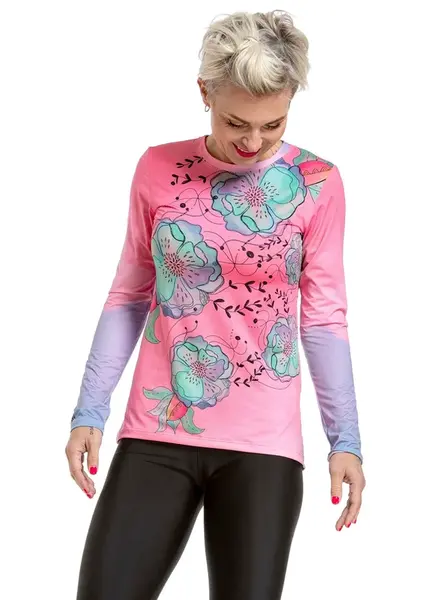 Pura vida dámské tričko s dlouhým rukávem Shay Mint Flowers | Růžová | Velikost S