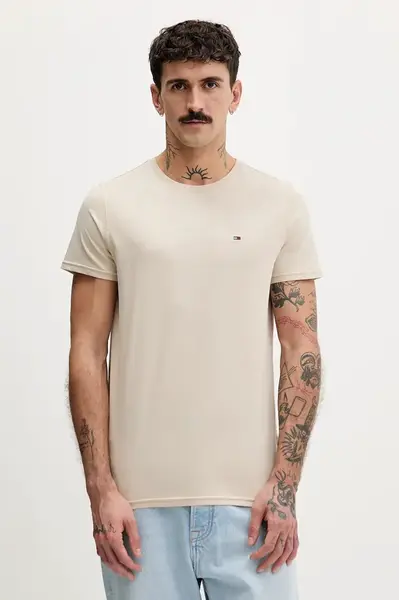 Bavlněné tričko Tommy Jeans pánské, bílá barva, DM0DM04411