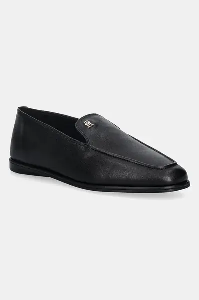 Kožené mokasíny Tommy Hilfiger TH LEATHER LOAFER dámské, černá barva, na plochém podpatku, FW0FW09319