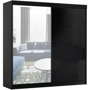 Šatní skříň 200 Se Zrcadlem Samba Černá Lesk