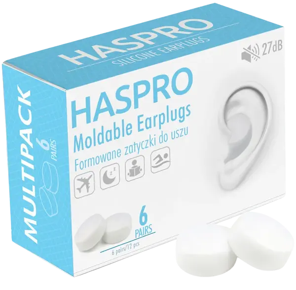 HASPRO Mold6 silikonové špunty do uší, bílé 6 párů 12 ks