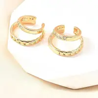 Brass Micro Pave Clear Cubic Zirconia Cuff Earrings