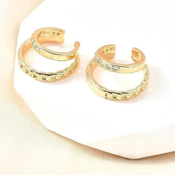 Brass Micro Pave Clear Cubic Zirconia Cuff Earrings