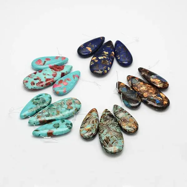 Assembled Synthetic Dyed Gemstone and Bronzite Pendant Sets