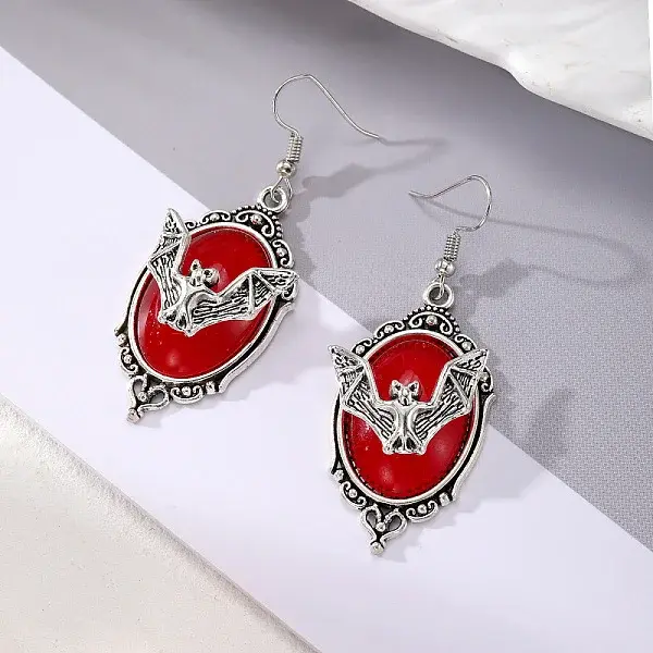 Halloween Bat Alloy Glass Dangle Earrings