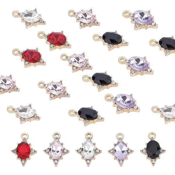 30Pcs 5 Colors Alloy Glass Charms