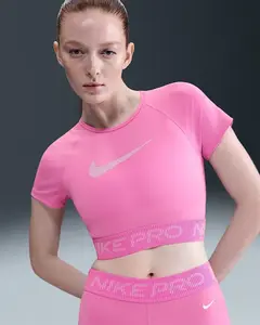 Nike Pro Womens Dri-FIT Short-Sleeve Cropped Graphic Top M