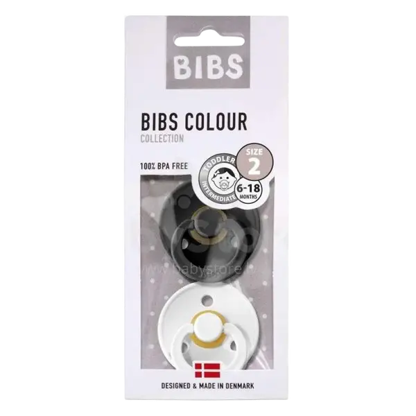 BIBS Colour dudlíky z přírodního kaučuku - velikost 2 Black / White 2 ks