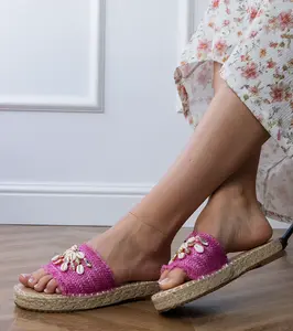 Gemre Pink woven espadrille flip-flops with walrus shells