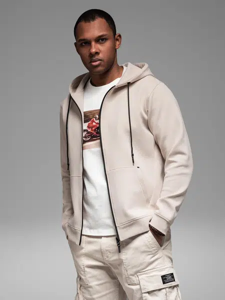 Ombre Sweatshirt unzipped hoodie in streetwear style - sand