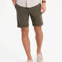 Ombre Men's knit shorts with rolled up legs - olive