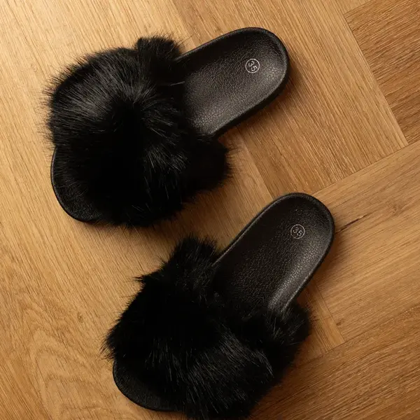 Gemre Children's black flip-flops with fur Malinka