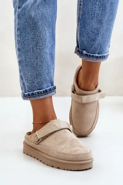 Boto Dámské pantofle zateplené kožíškem na platformě béžové Azida