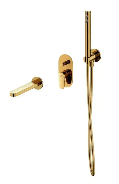 Cersanit Inverto - Vanová baterie pod omítku, 3-otvorová instalace, s tělesem, s příslušenstvím, zlatá S952-045