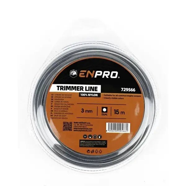 Struna do sekačky, 3 mm x 15 m, čtverec s nylonovým středem, ENPRO