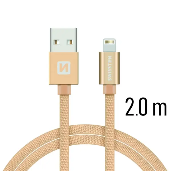 Datový kabel Swissten Textile USB Lightning 2 M, gold