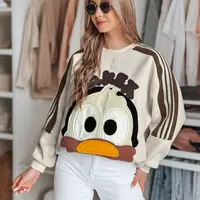 Bluza damska oversize z naszywkami CUTE MAKEX beżowa Dstreet