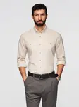 Ombre Men's linen shirt with classic collar and pockets REGULAR FIT - cream