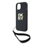 Zaní kryt DKNY PU Leather Stack Logo Wrist Strap pro Apple iPhone 13, černá
