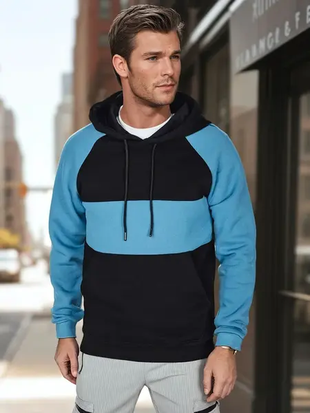 Pánská mikina s kapucí v černo-modrých pruzích