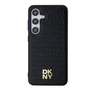 Zadní kryt DKNY PU Leather Repeat Pattern Stack Logo MagSafe pro Samsung Galaxy S24, černá