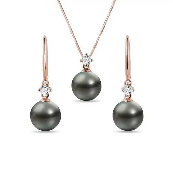 Set z ružového zlata s tahitskou perlou a diamantmi KLENOTA