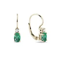Zlaté visiace náušnice s oválnymi smaragdami a briliantmi KLENOTA