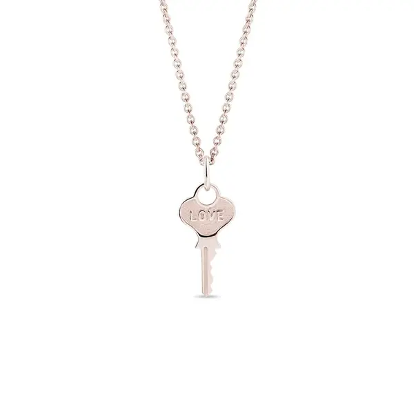 Náhrdelník klíček z růžového zlata s nápisem Love KLENOTA
