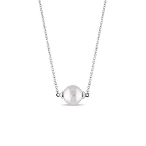 Náhrdelník z bílého 14k zlata se sladkovodní perlou KLENOTA
