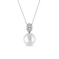 Náhrdelník s diamanty a perlou v bílém zlatě KLENOTA
