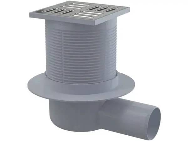 Alcadrain Odtokové kanálky - Podlahová vpust boční, 11x11 cm, průměr 5 cm, nerez/plast APV1