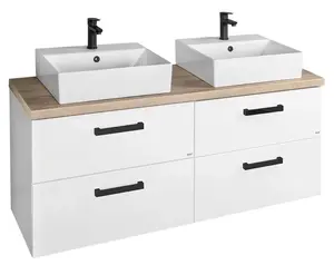 Aqualine Vega - Skrinka s umývadlami 145x61x45 cm, 4 zásuvky, biela/dub platin VG073-04