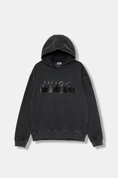 Dětská mikina HUGO černá barva, s kapucí, s potiskem, G00448