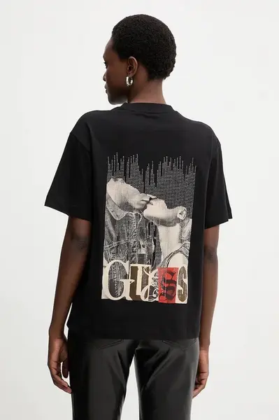 Bavlněné tričko Guess dámské, černá barva, W5BI22 I3Z14
