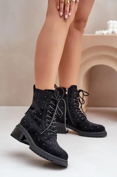 S. BARSKI Zdobené dámske pracovné čižmy zateplené D&A čierne