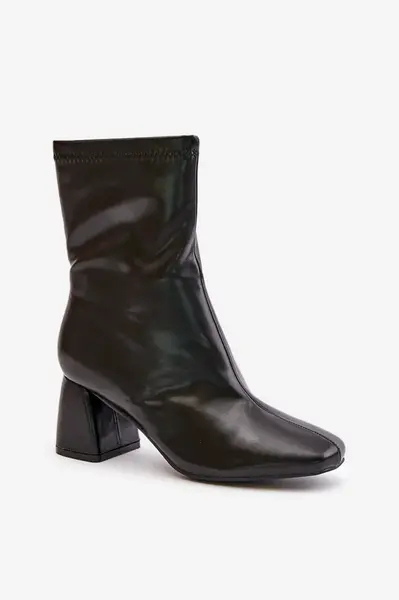 Smooth women's ankle boots with heels made of eco-leather black Izariel