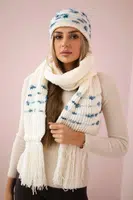 Women's set with scarf Anika K304 ecru+jeans